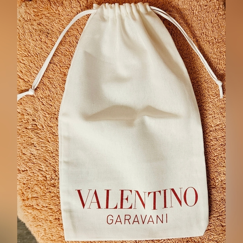Authentic Valentino Garavani Dust Bag White Red Logo Drawstring Handbag Pouch